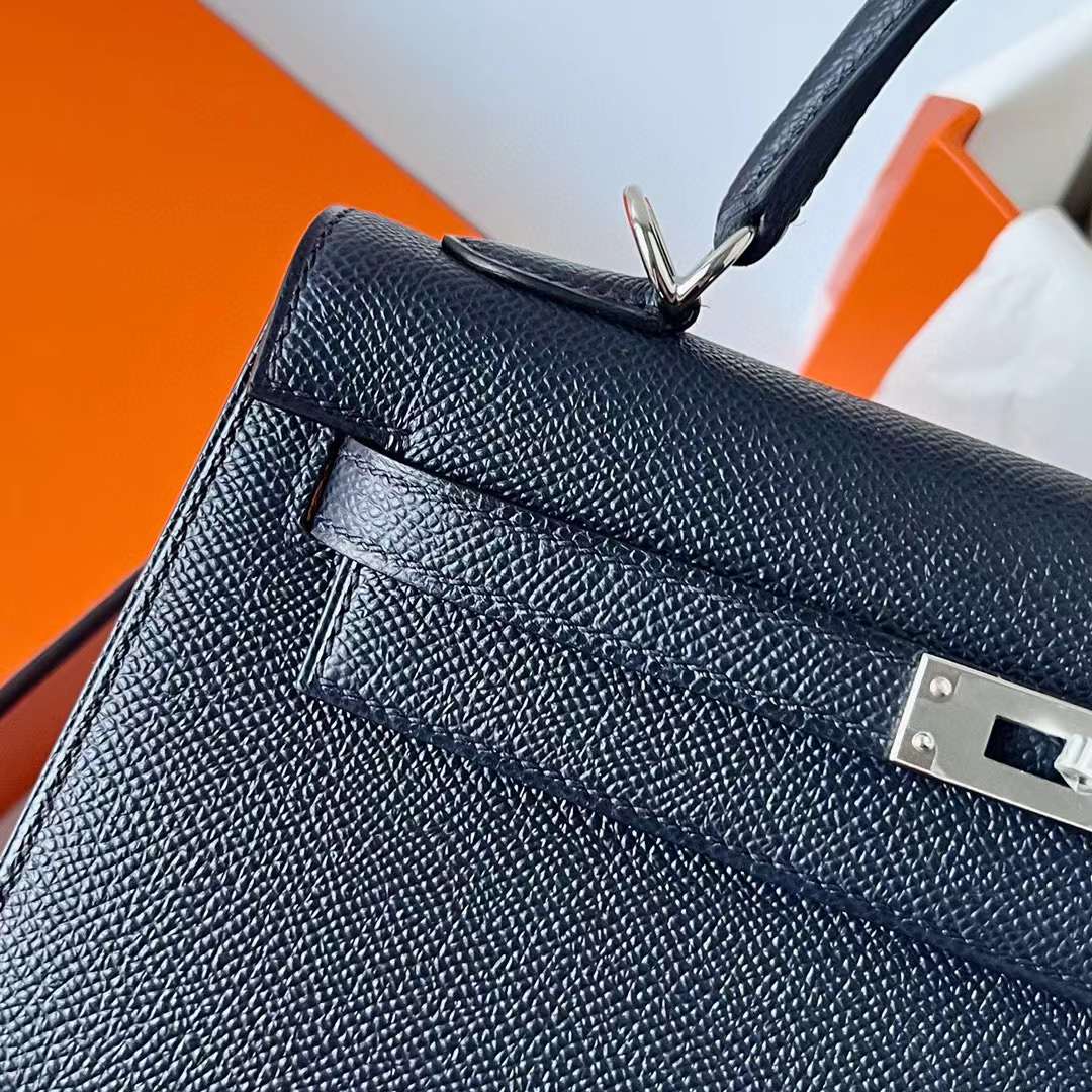 Hermès（爱马仕）Kelly 凯莉包 Epsom Ck76 深海蓝 银扣 25cm 全手工蜡线缝制 Phw