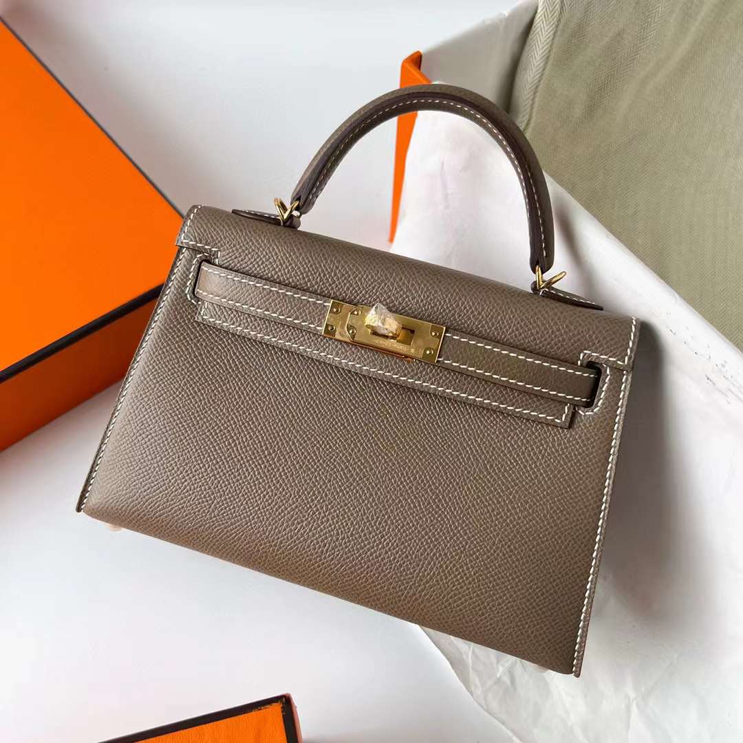 Hermès（爱马仕）Mini Kelly 迷你凯莉 Epsom Ck18 大象灰 金扣 19cm 全手工蜡线缝制 Ghw