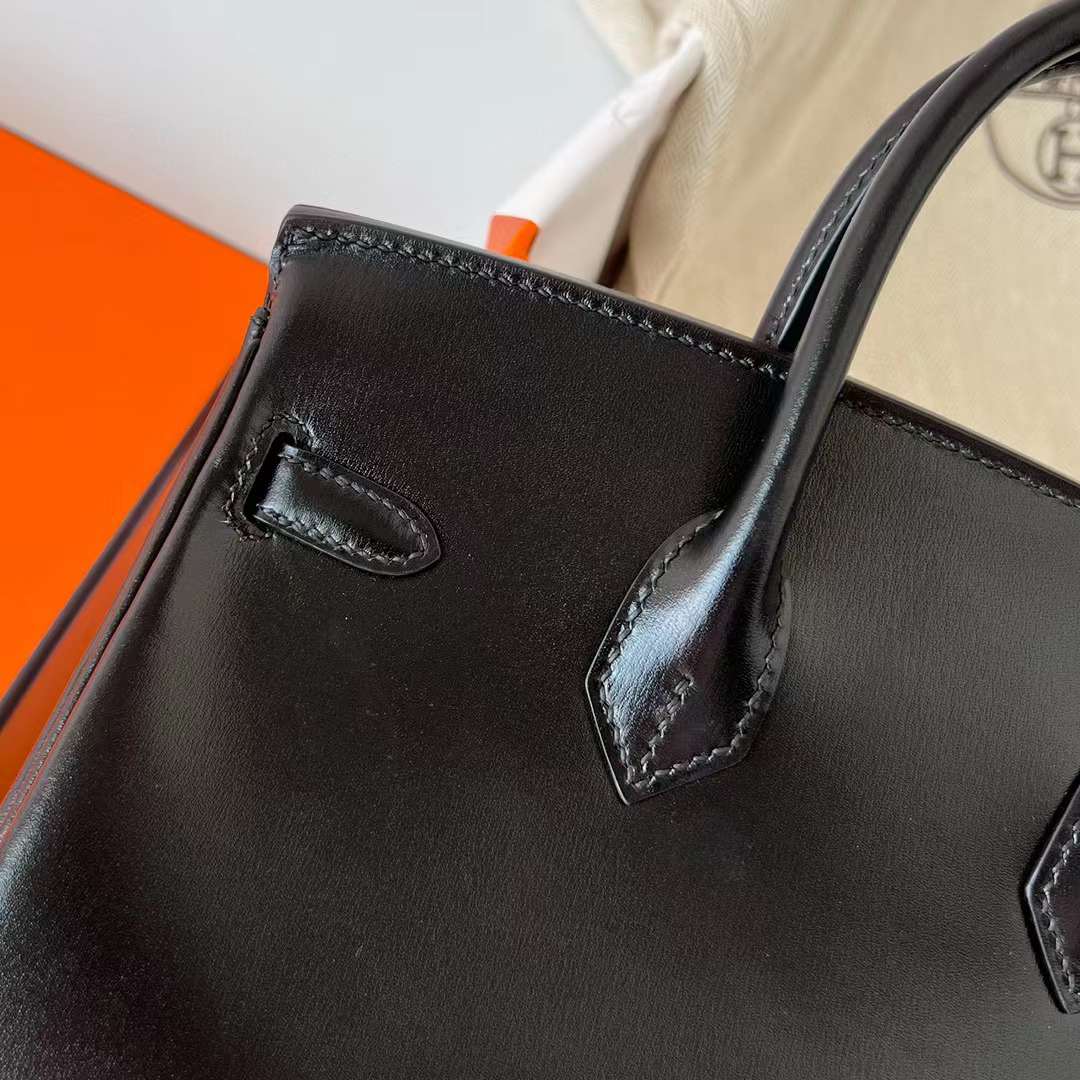 Hermès（爱马仕）Birkin 铂金包 Box皮 Ck89 黑色 银扣 25cm 全手工蜡线缝制 Phw