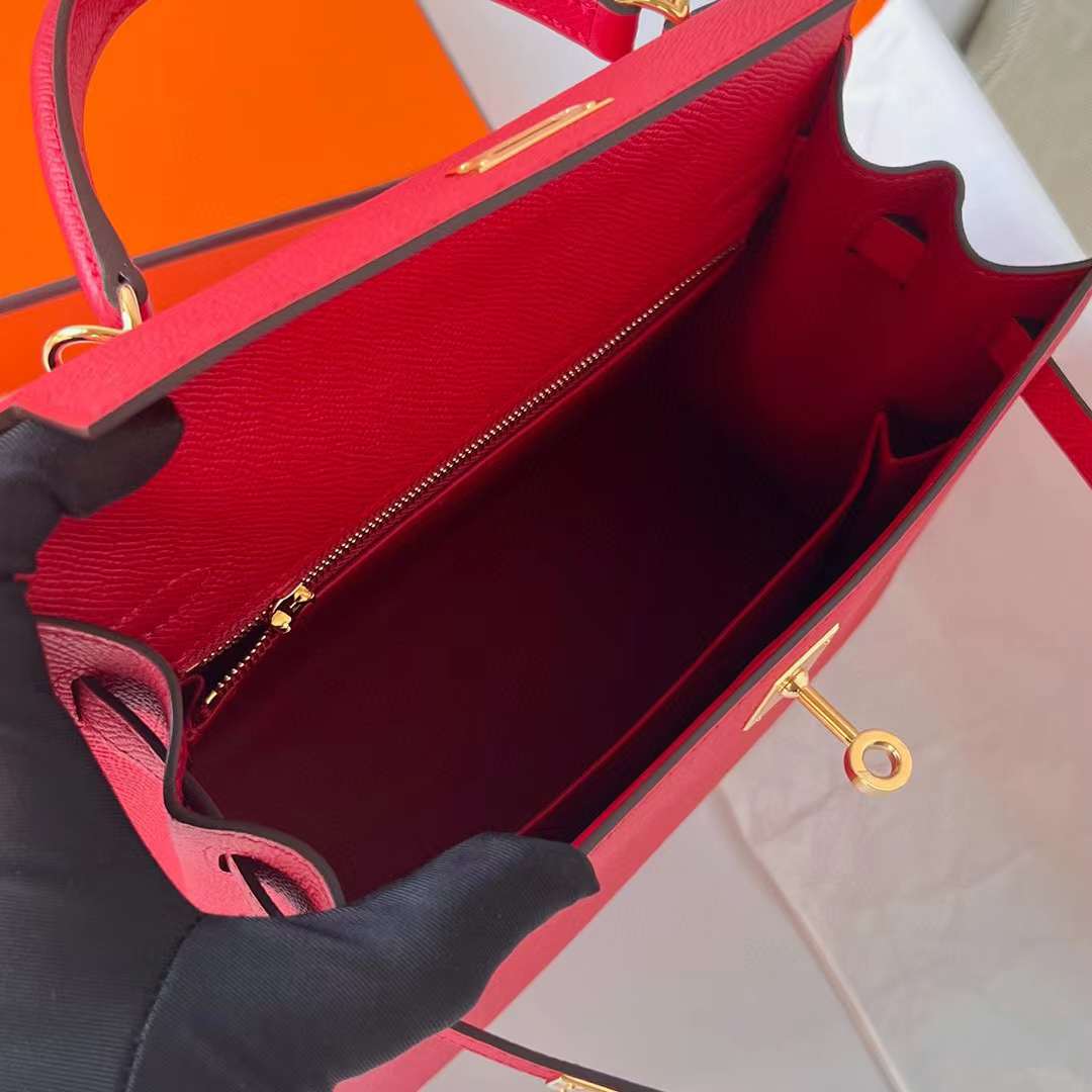 Hermès（爱马仕）Kelly 凯莉包 Epsom Q5 国旗红 金扣 25cm 全手工蜡线缝制 Ghw
