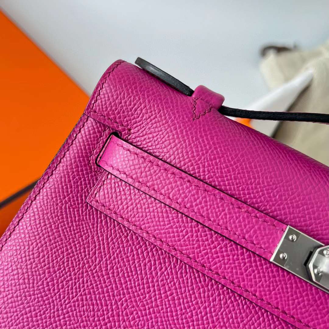 Hermès（爱马仕）Mini Kelly Pochette Epsom L3 玫瑰紫 银扣 22cm 全手工蜡线缝制 Phw