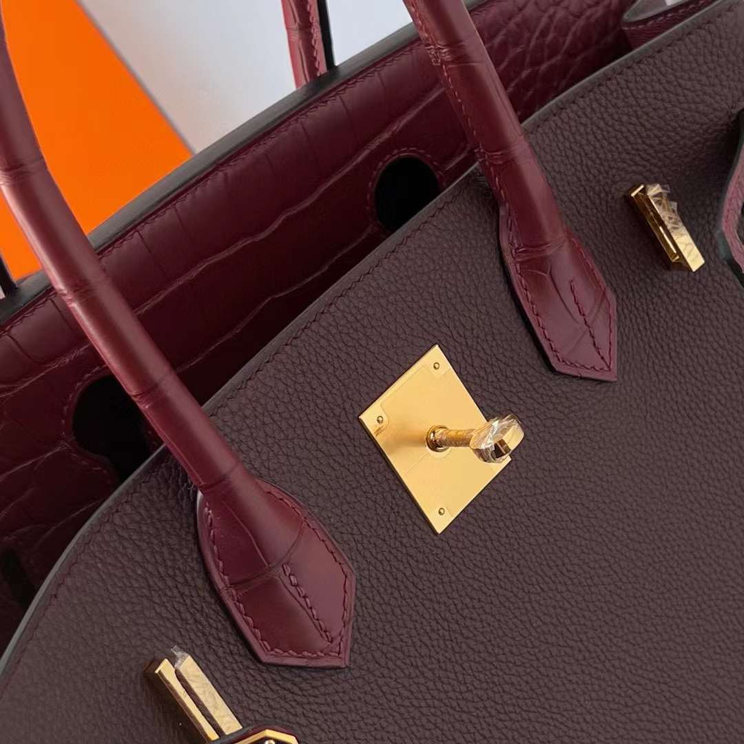 Hermès（爱马仕）Birkin 铂金包 Touch Togo皮 拼 雾面美洲鳄 Ck55 爱马仕红 金扣 30cm 全手工蜡线缝制 Ghw