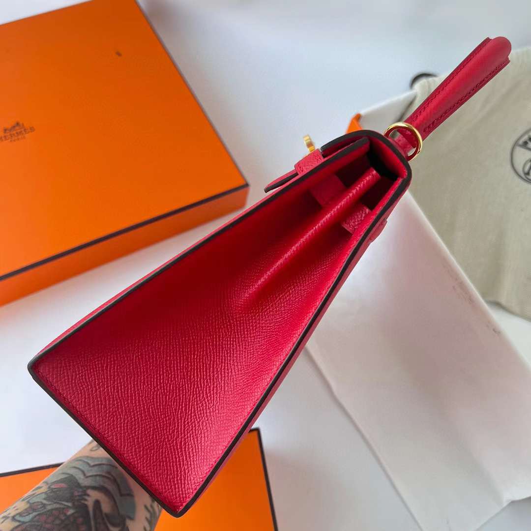 Hermès（爱马仕）Kelly 凯莉包 Epsom Q5 国旗红 金扣 25cm 全手工蜡线缝制 Ghw