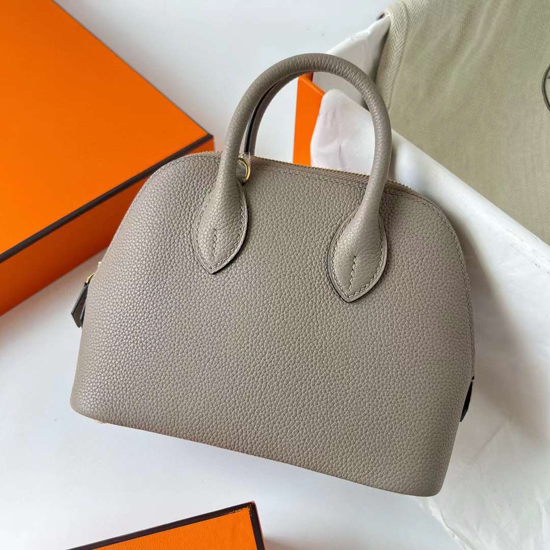 Hermès（爱马仕）Mini Bolide 迷你保龄球包 Evercolor M8 沥青灰 金扣 19cm 全手工蜡线缝制 Ghw