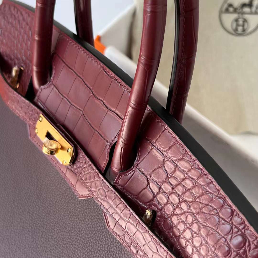 Hermès（爱马仕）Birkin 铂金包 Touch Togo皮 拼 雾面美洲鳄 Ck55 爱马仕红 金扣 30cm 全手工蜡线缝制 Ghw