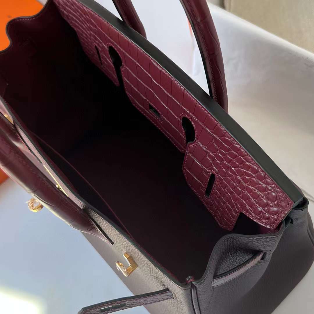 Hermès（爱马仕）Birkin 铂金包 Touch Togo皮 拼 雾面美洲鳄 Ck55 爱马仕红 金扣 30cm 全手工蜡线缝制 Ghw