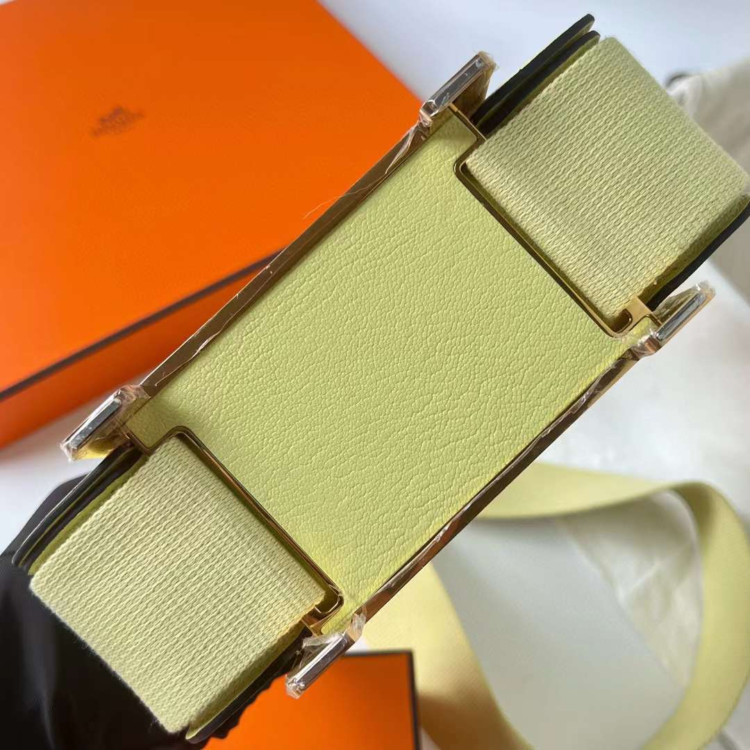 Hermès（爱马仕）Geta 木屐包 Chevre 进口山羊皮 R9 嫩芽黄 金扣 20cm 全手工蜡线缝制 Ghw