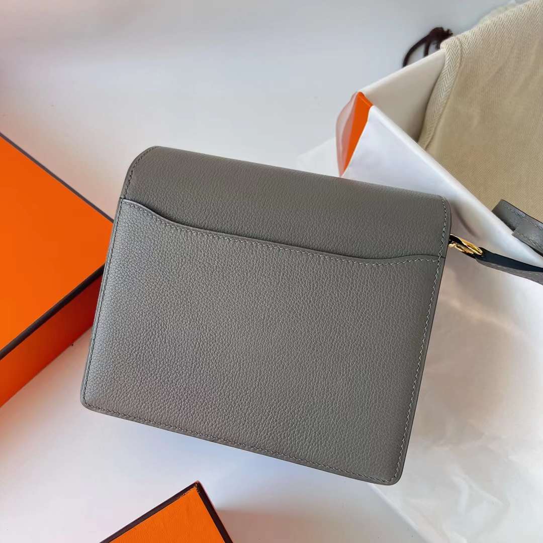 Hermès（爱马仕）Roulis 猪鼻子 Evercolor Ck71 法国蓝 拼 0L 积雨云灰 浅金扣 18cm 全手工蜡线缝制