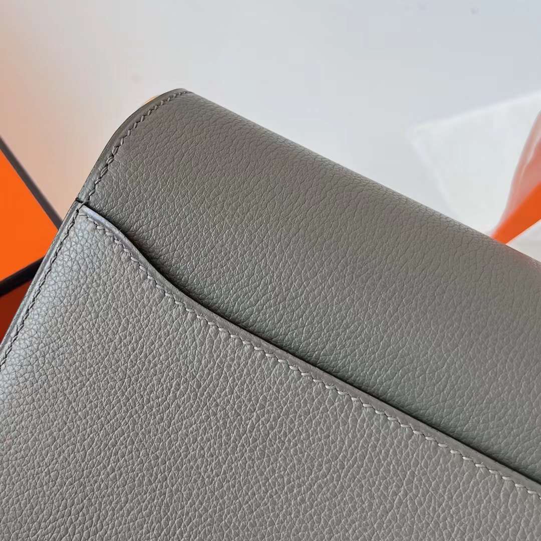 Hermès（爱马仕）Roulis 猪鼻子 Evercolor Ck71 法国蓝 拼 0L 积雨云灰 浅金扣 18cm 全手工蜡线缝制