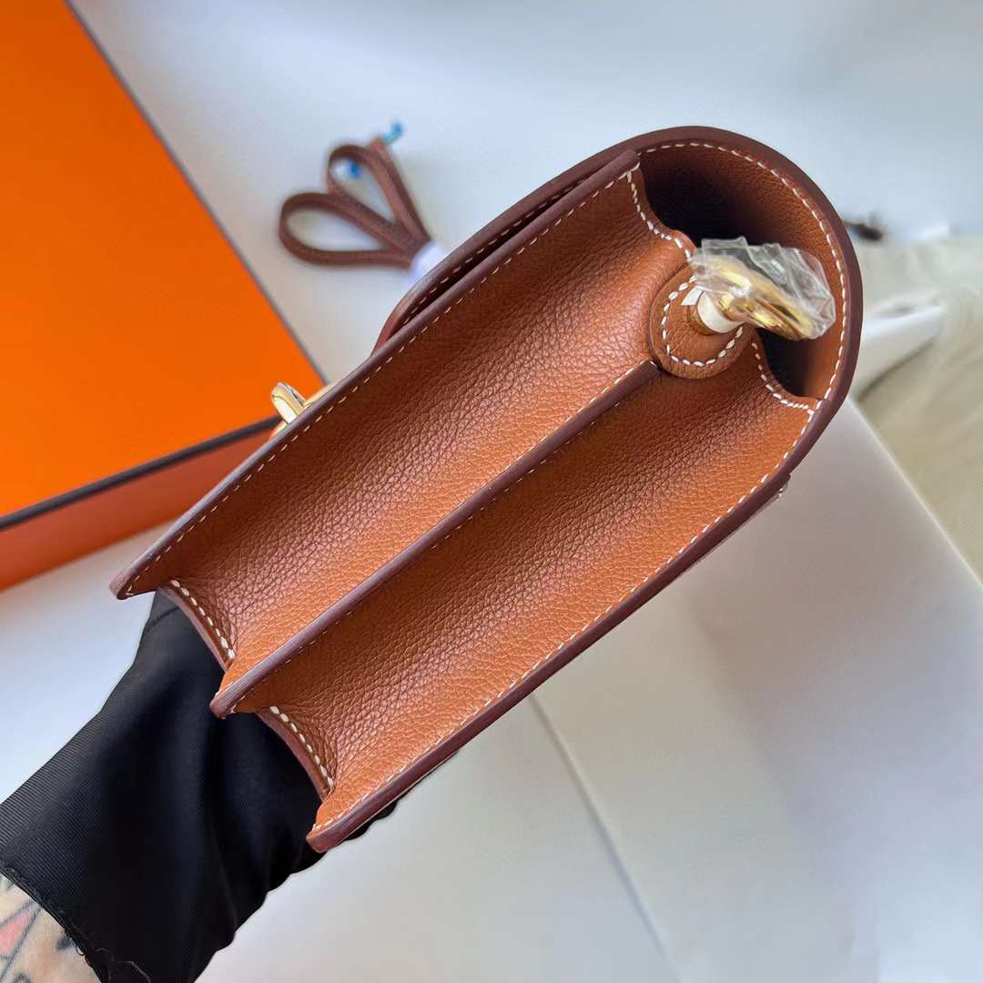 Hermès（爱马仕）Roulis 猪鼻子 Evercolor Ck37 金棕色 18cm 浅金扣 全手工蜡线缝制