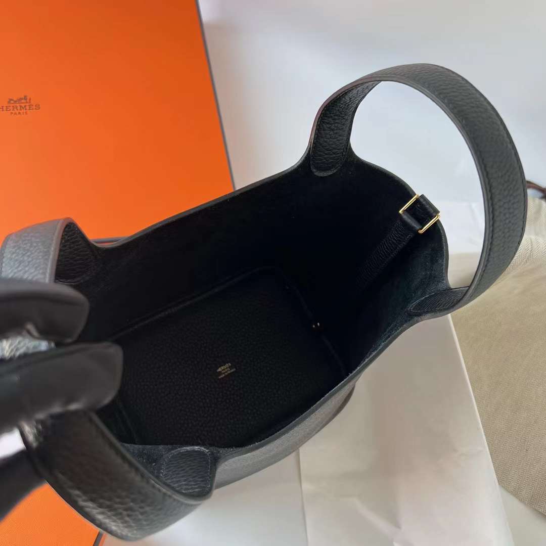 Hermès（爱马仕）Picotin 菜篮子 Clemence（御用原厂进口tc皮）Ck89 黑色 金扣 18cm 全手工蜡线缝制 Ghw