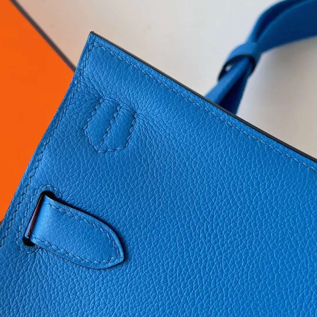 Hermès（爱马仕）Mini Jypsiere Evercolor Ck71 法国蓝 银扣 23cm 全手工蜡线缝 Phw