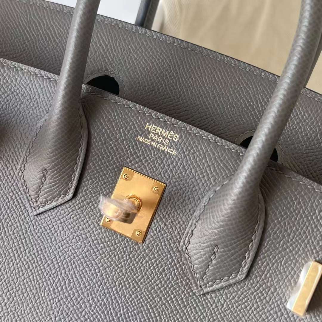 Hermès（爱马仕）Birkin 铂金包 Epsom 8F 锡器灰 金扣 25cm 全手工蜡线缝制 Ghw