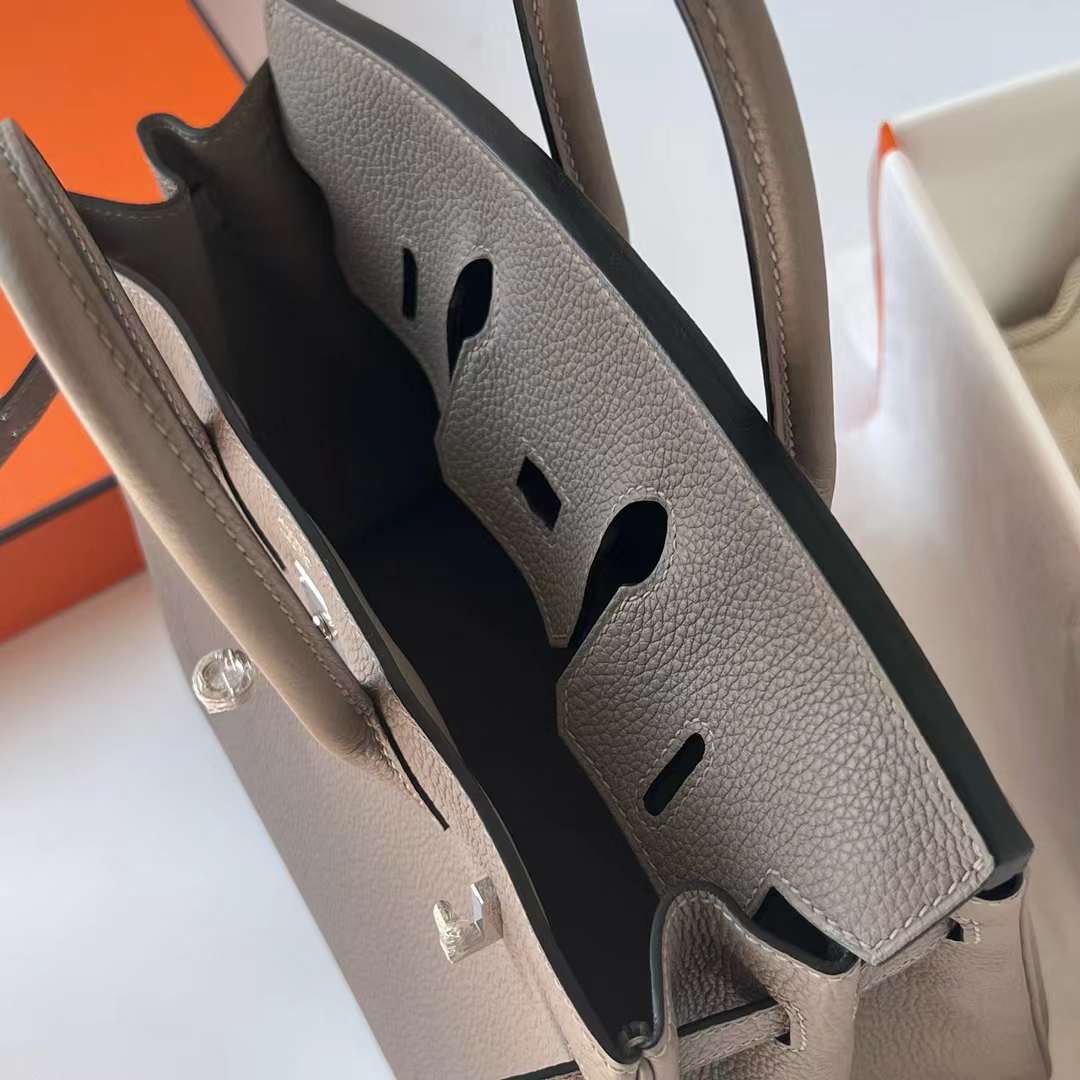 Hermès（爱马仕）Birkin 铂金包 Togo皮 进口德国小牛皮 M8 沥青灰 银扣 25cm 全手工蜡线缝制 Phw