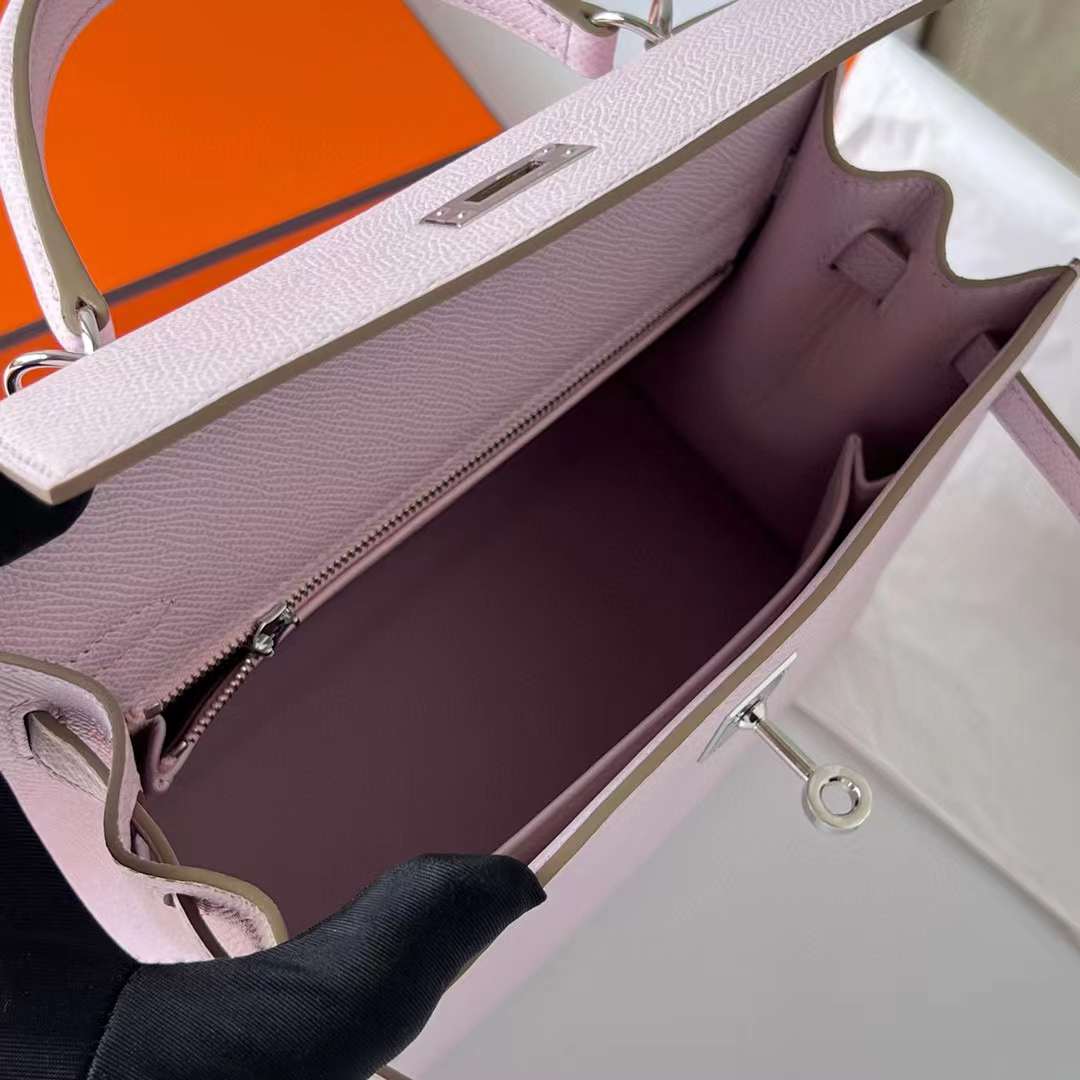 Hermès（爱马仕）Kelly 凯莉包 Epsom 进口德国手掌纹 09 梦幻粉紫 银扣 25cm 全手工蜡线缝制 Phw
