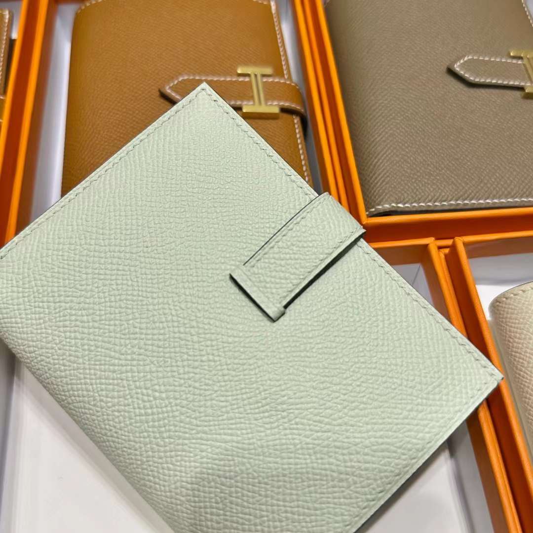 Hermès（爱马仕）Bearn Short 短款钱包 Epsom 进口手掌纹皮 0S 气泡绿 金扣 全手工蜡线缝制