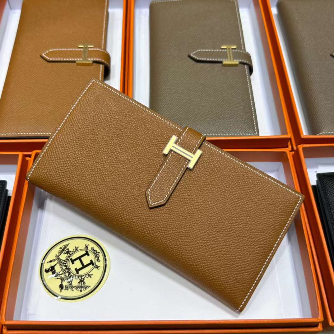 Hermès（爱马仕）Bearn 长款钱包 Epsom 进口手掌纹皮 Ck37 金棕色 金扣 全手工蜡线缝制