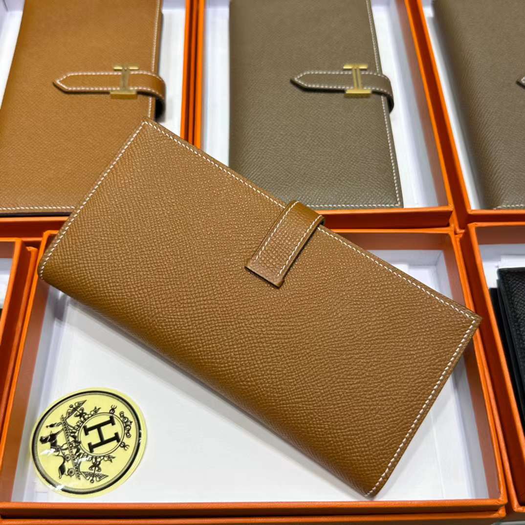 Hermès（爱马仕）Bearn 长款钱包 Epsom 进口手掌纹皮 Ck37 金棕色 金扣 全手工蜡线缝制