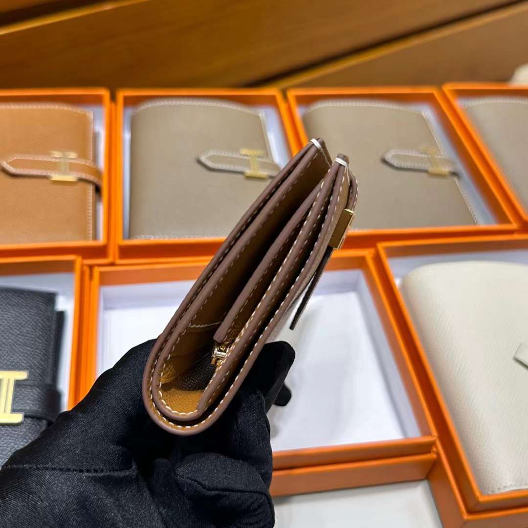 Hermès（爱马仕）Bearn Short 短款钱包 Epsom 进口手掌纹皮 Ck37 金棕色 金扣 全手工蜡线缝制