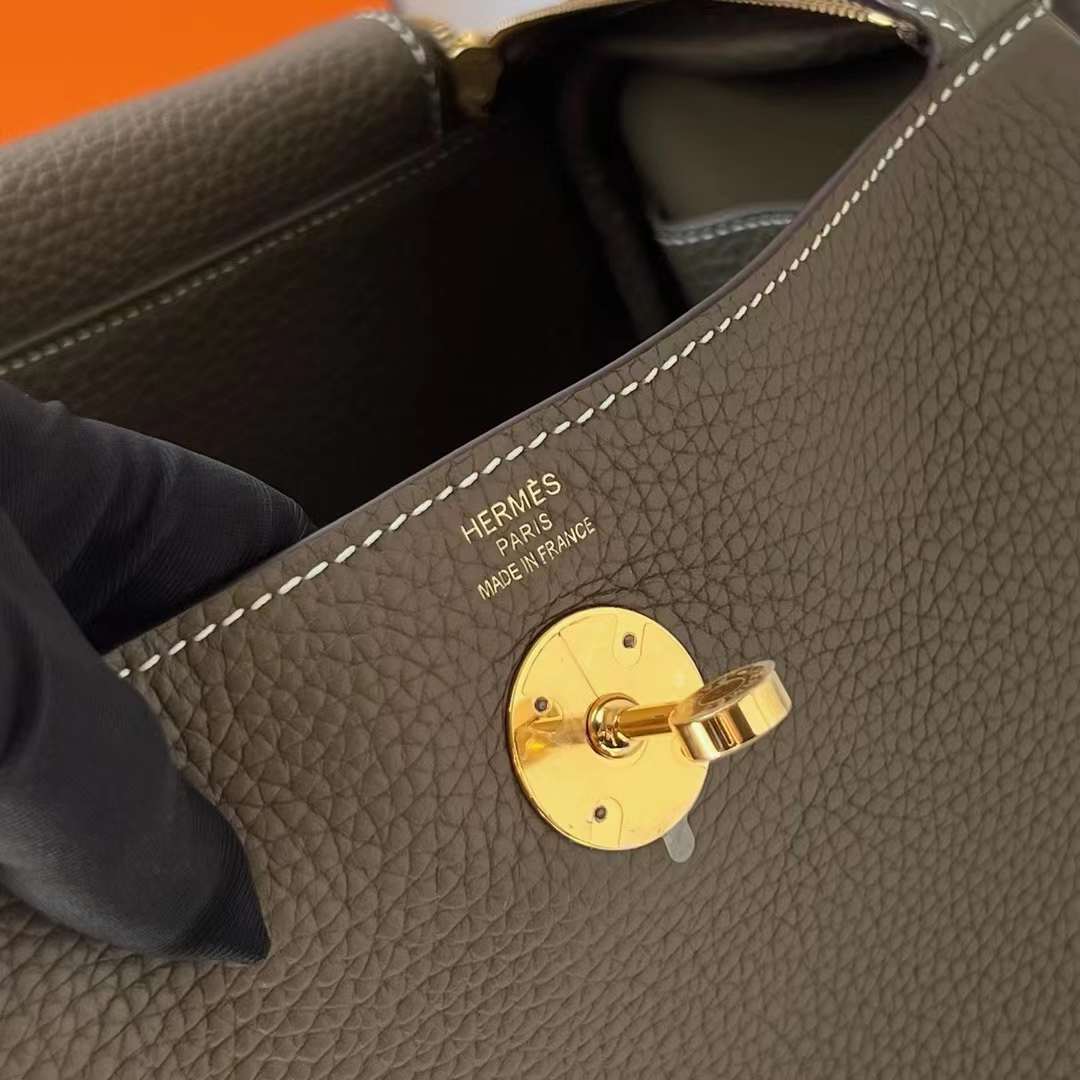 Hermès（爱马仕）Lindy 琳迪包 Clemence Ck18 大象灰 金扣 26cm 全手工蜡线缝制 Ghw