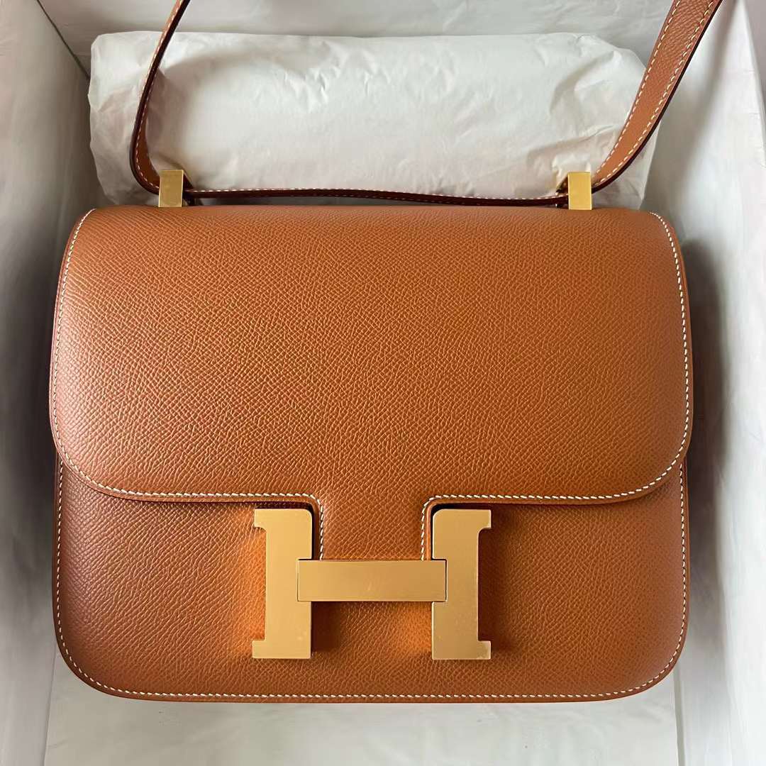 Hermès（爱马仕）Constance 空姐包 Epsom Ck37 金棕色 金扣 24cm 全手工蜡线缝制 Ghw