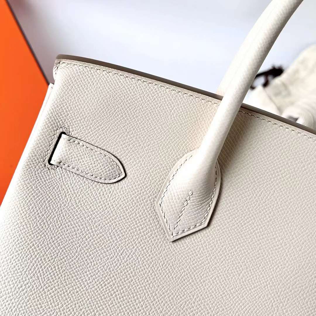 Hermès（爱马仕）Birkin 铂金包 Epsom Ck10 奶昔白 金扣 30cm 全手工蜡线缝制 Ghw