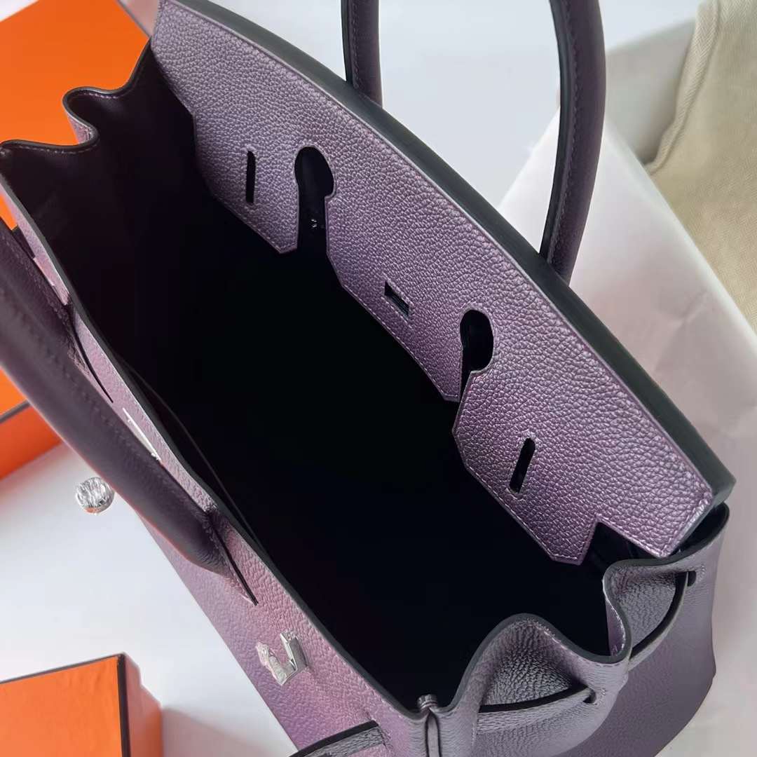 Hermès（爱马仕）Birkin 铂金包 Togo皮 进口顶级小牛皮 Ck59 葡萄紫 银扣 30cm 全手工蜡线缝制 Phw