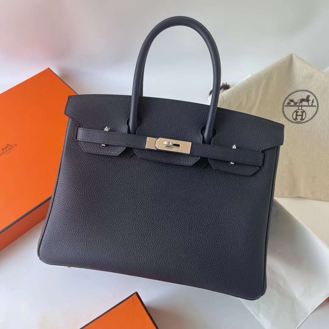 Hermès（爱马仕）Birkin 铂金包 Togo皮 进口顶级小牛皮 2Z 午夜蓝 银扣 30cm 全手工蜡线缝制 Phw