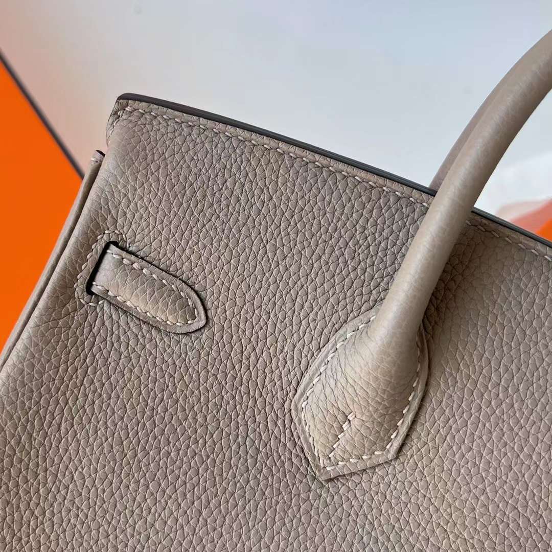Hermès（爱马仕）Birkin 铂金包 Togo皮 进口德国小牛皮 M8 沥青灰 银扣 25cm 全手工蜡线缝制 Phw