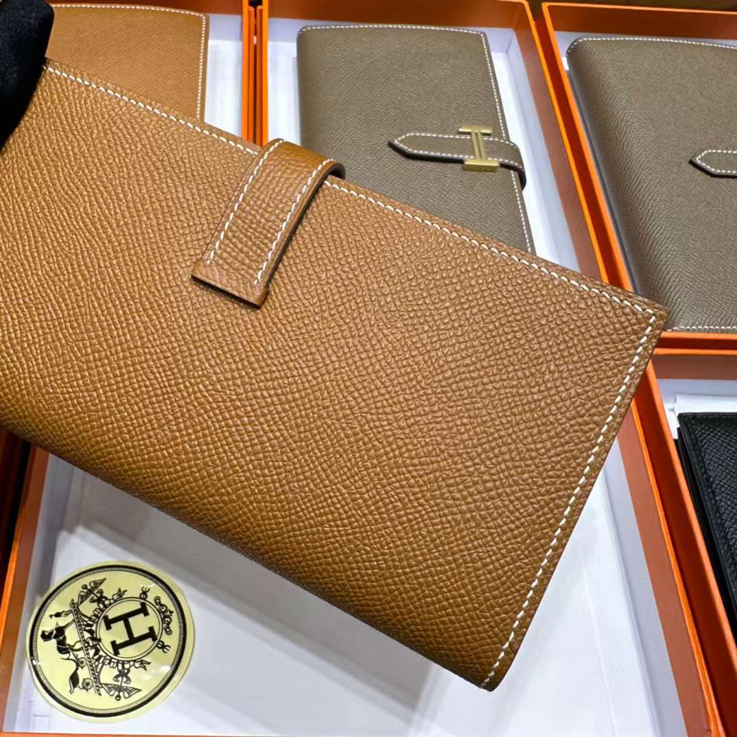 Hermès（爱马仕）Bearn 长款钱包 Epsom 进口手掌纹皮 Ck37 金棕色 金扣 全手工蜡线缝制