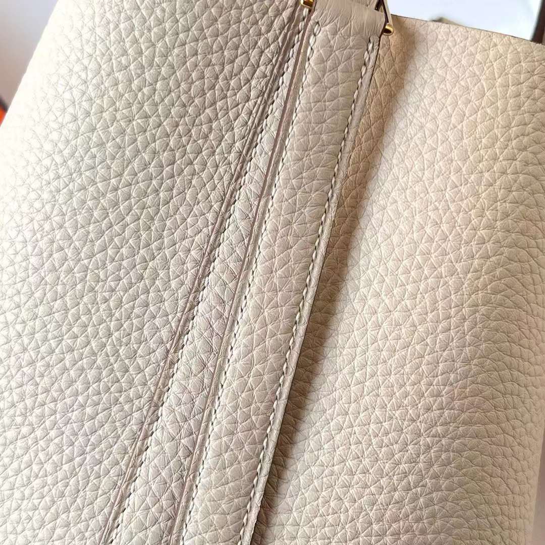 Hermès（爱马仕）Picotin 菜篮子 Clemence（御用原厂进口tc皮）Ck10 奶昔白 金扣 18cm 全手工蜡线缝制 Ghw