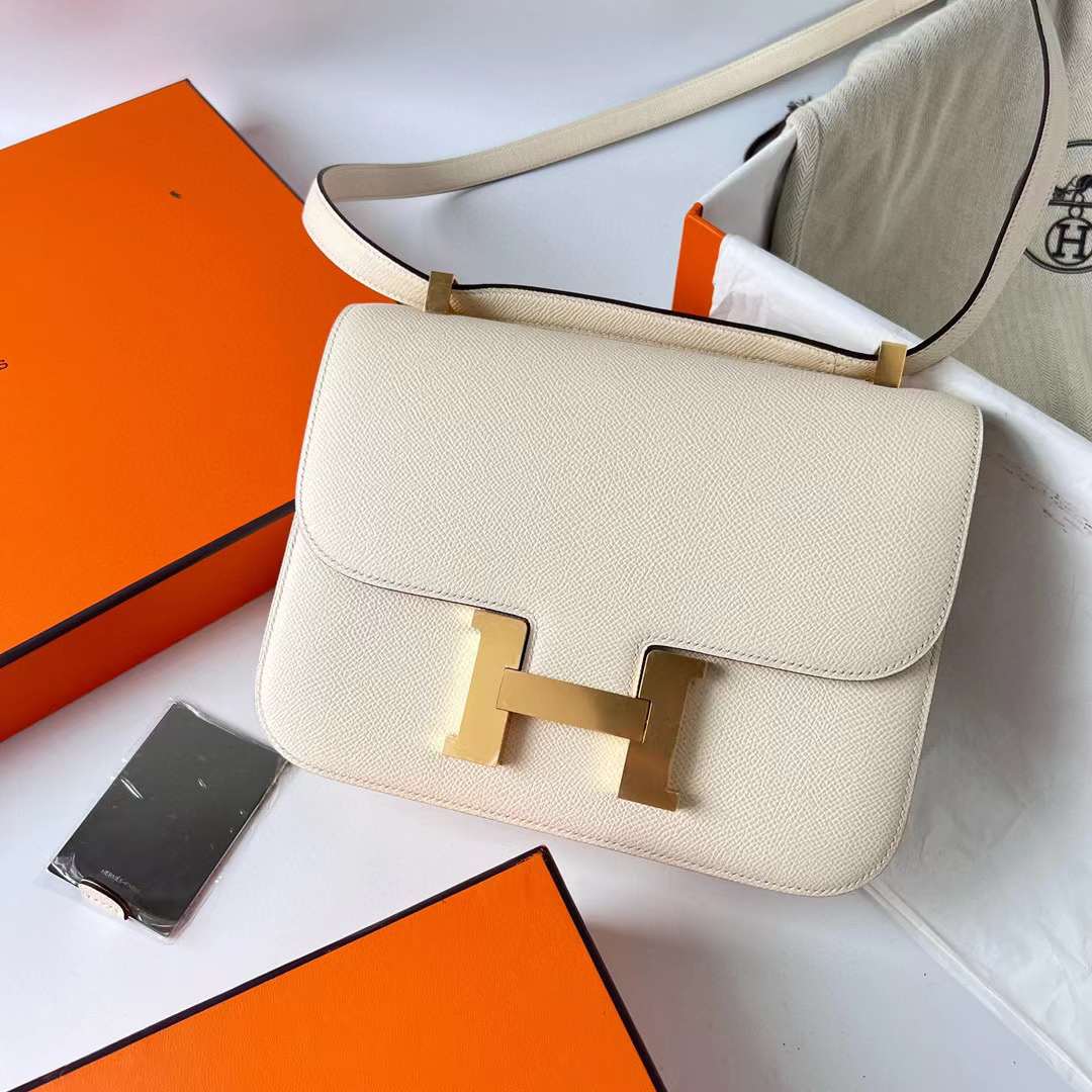 Hermès（爱马仕）Constance 空姐包 Epsom I2 奶油白 金扣 1-24cm 全手工蜡线缝制 Ghw