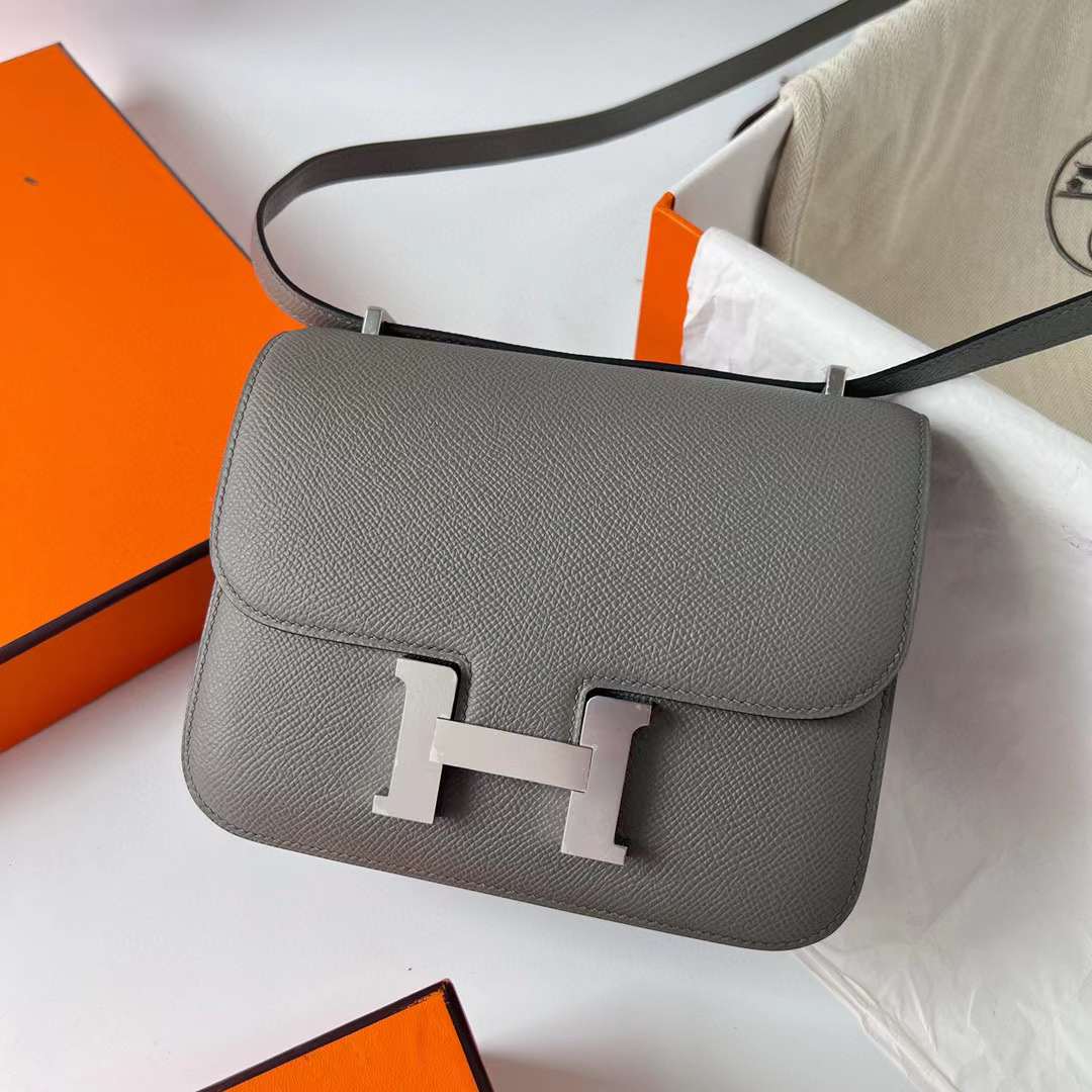 Hermès（爱马仕）Constance 空姐包 Epsom 0L 积雨云灰 银扣 19cm 全手工蜡线缝制 Phw