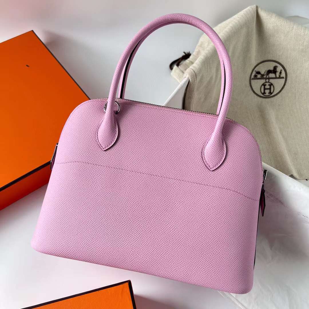 Hermès（爱马仕）Bolide 保龄球包 Epsom 进口手掌纹 X9 锦葵紫 银扣 27cm 全手工缝制 Phw