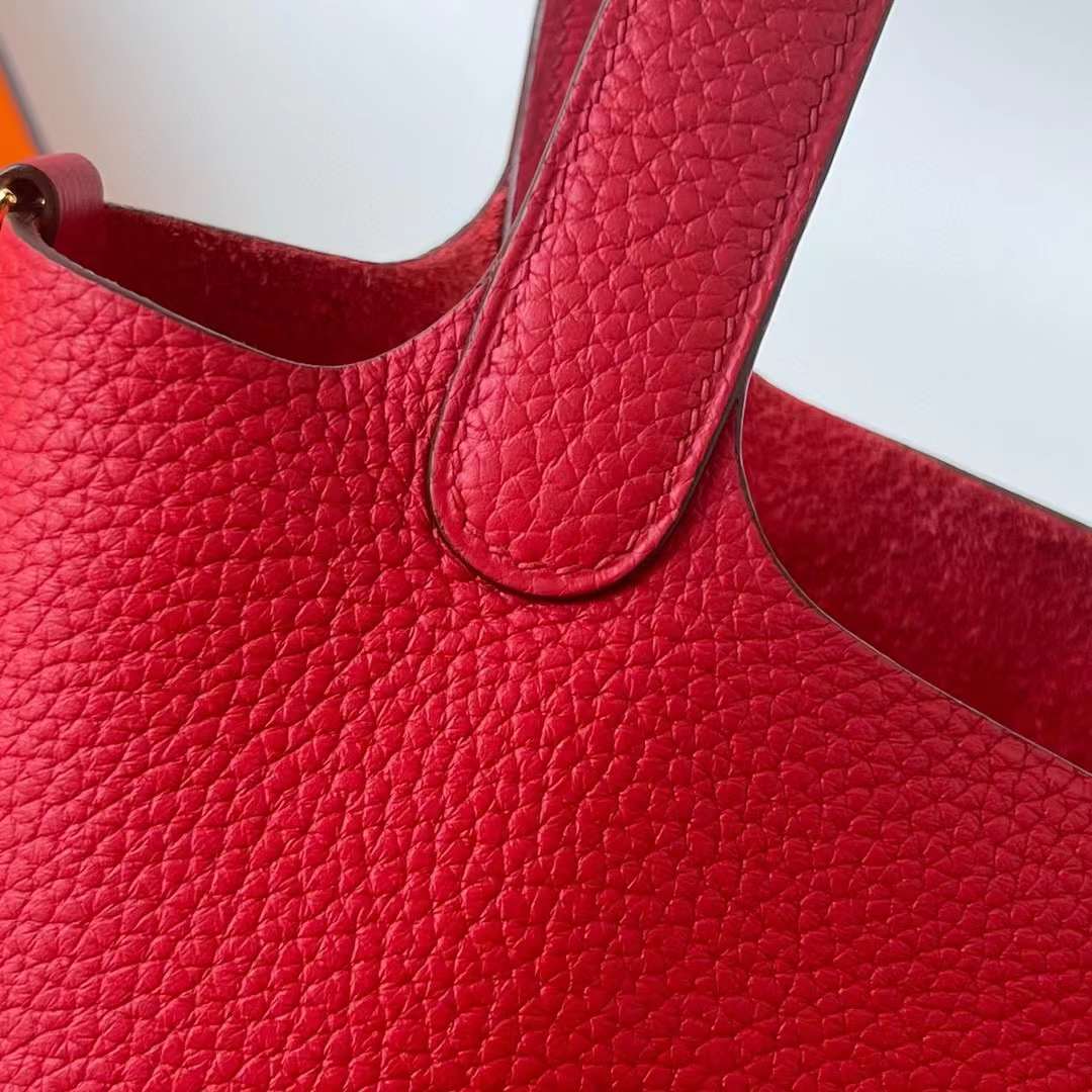 Hermès（爱马仕）Picotin 菜篮子 Clemence（御用原厂进口tc皮）Q5 国旗红 金扣 18cm 全手工蜡线缝制 Ghw