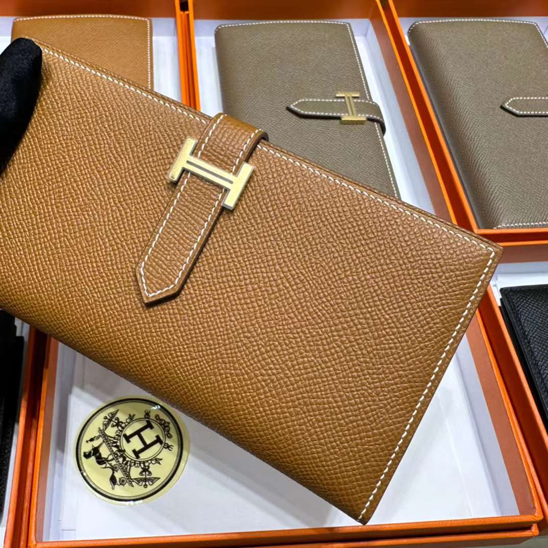 Hermès（爱马仕）Bearn 长款钱包 Epsom 进口手掌纹皮 Ck37 金棕色 金扣 全手工蜡线缝制