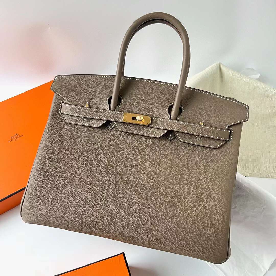 Hermès（爱马仕）Birkin 铂金包 Togo皮 进口德国小牛皮 Ck18 大象灰 金扣 35cm 全手工蜡线缝制 Ghw