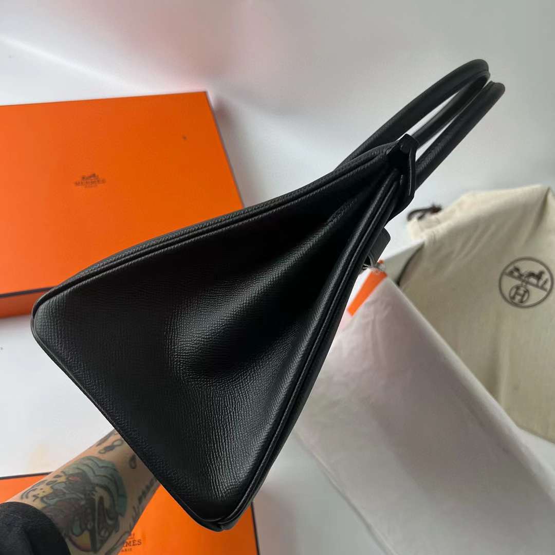 Hermès（爱马仕）Birkin 铂金包 Epsom 进口德国手掌纹皮 Ck89 黑色 银扣 30cm 全手工蜡线缝制 Phw