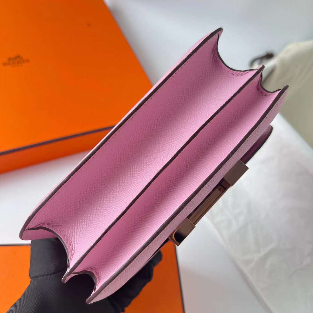 Hermès（爱马仕）Constance 空姐包 Epsom X9 锦葵紫 玫瑰金扣 19cm 全手工蜡线缝制 RGhw