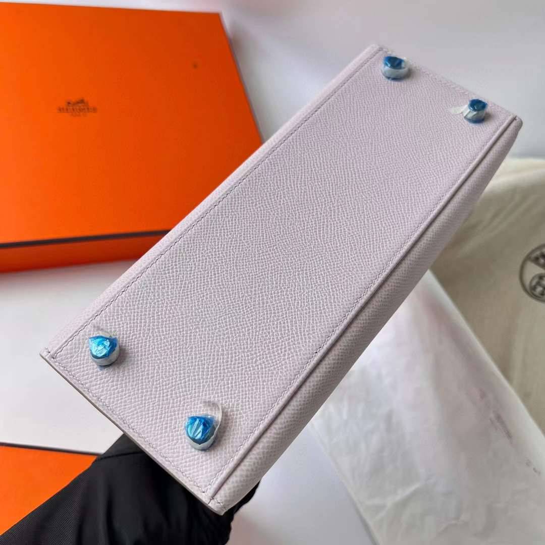 Hermès（爱马仕）Kelly 凯莉包 Epsom 进口德国手掌纹 09 梦幻粉紫 银扣 25cm 全手工蜡线缝制 Phw