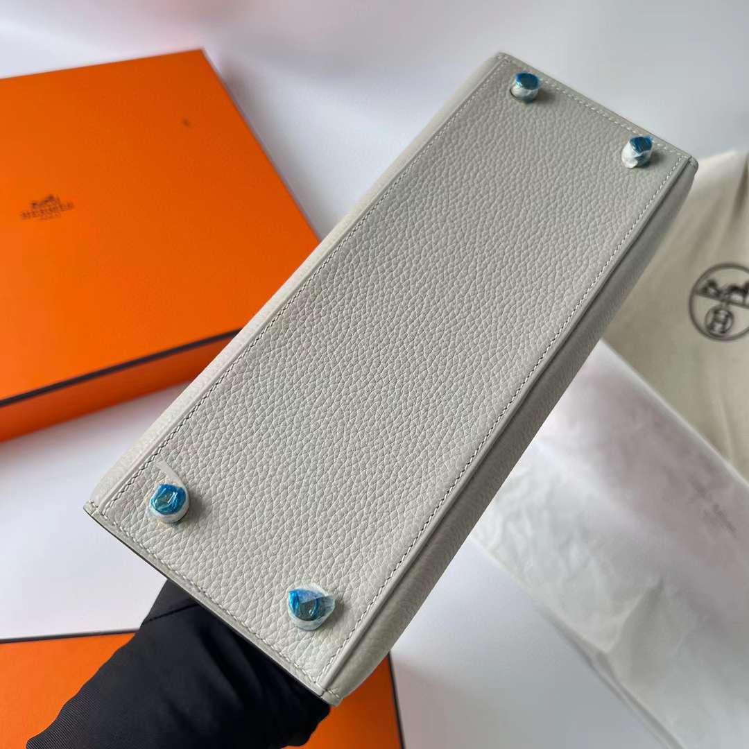 Hermès（爱马仕）Kelly Touch Togo皮 拼 雾面美洲鳄鱼皮 Ck80 珍珠灰 拼 z6 孔雀绿 金扣 25cm 全手工蜡线缝制 Ghw