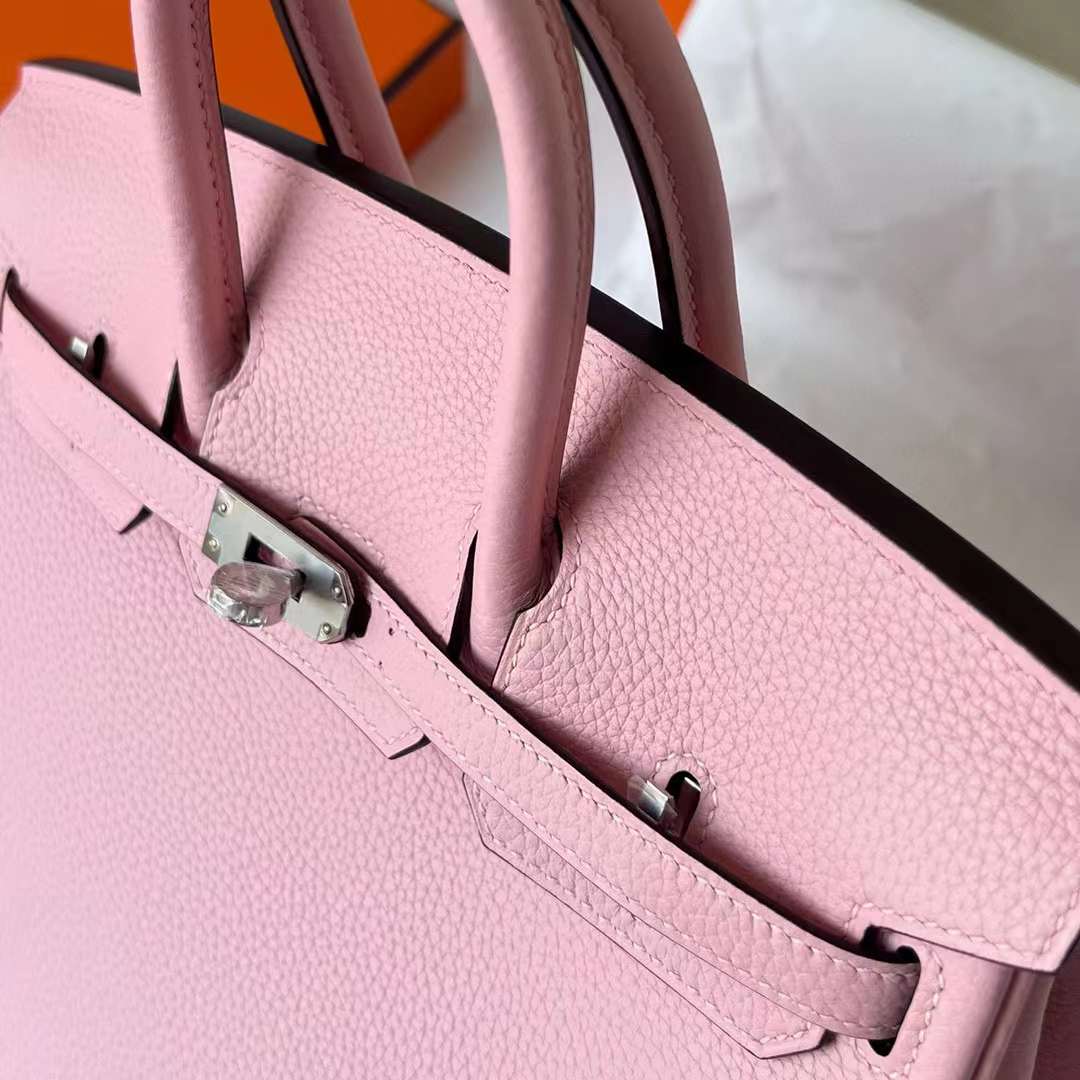 Hermès（爱马仕）Birkin 铂金包 Togo皮 进口德国小牛皮 3Q 新粉色 银扣 25cm 全手工蜡线缝制 Phw