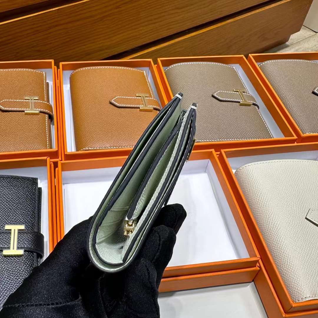 Hermès（爱马仕）Bearn Short 短款钱包 Epsom 进口手掌纹皮 0S 气泡绿 金扣 全手工蜡线缝制