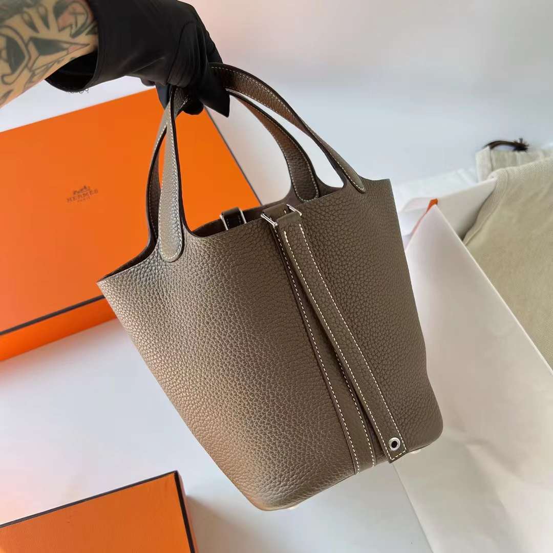 Hermès（爱马仕）Picotin 菜篮子 Clemence（御用原厂进口tc皮）Ck18 大象灰 银扣 18cm 全手工蜡线缝制 Phw