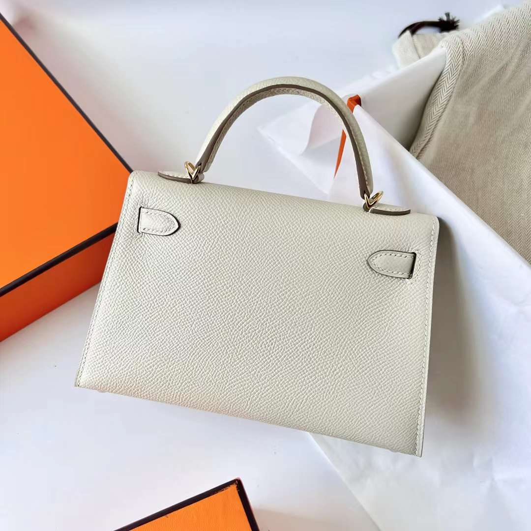 Hermès（爱马仕）Mini Kelly 迷你凯莉 Epsom Ck10 奶昔白 金扣 19cm 全手工蜡线缝制 Ghw