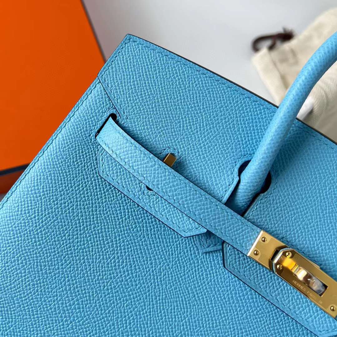 Hermès（爱马仕）Birkin 铂金包 Sellier Epsom 7N 糖果蓝 金扣 25cm 全手工蜡线缝制 Ghw