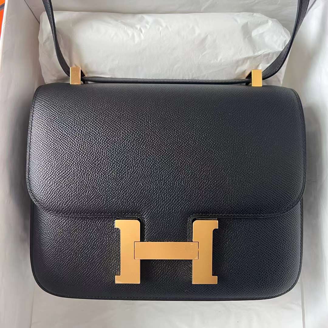 Hermès（爱马仕）Constance 空姐包 Epsom Ck89 黑色 金扣 24cm 全手工蜡线缝制 Ghw