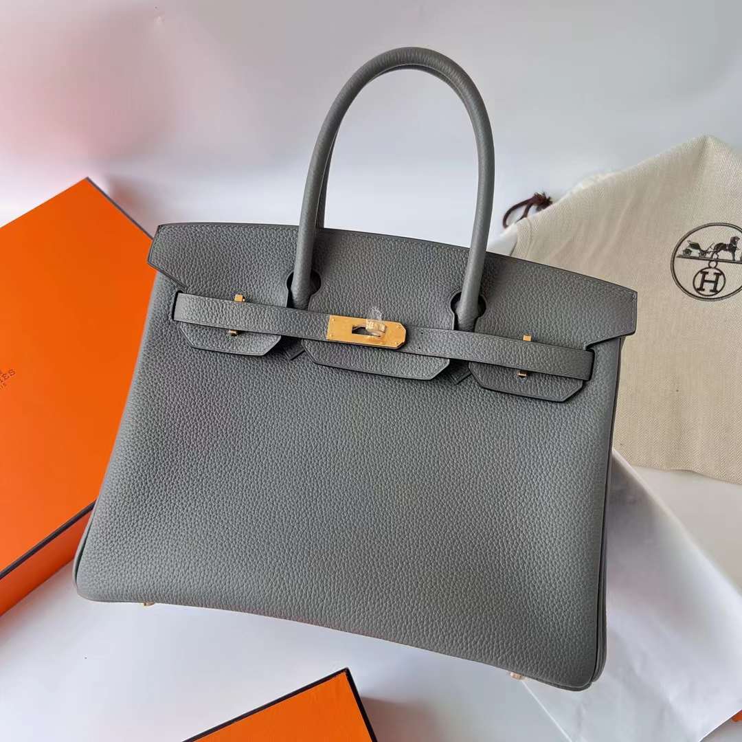 Hermès（爱马仕）Birkin 铂金包 Togo皮 进口顶级小牛皮 0L 积雨云灰 金扣 30cm 全手工蜡线缝制 Ghw