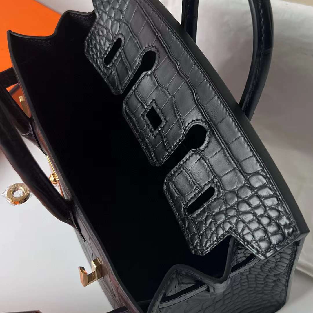 Hermès（爱马仕）Birkin 铂金包 雾面美洲鳄鱼皮 Matte Alligator Crocodile Ck89 黑色 金扣 20cm 全手工蜡线缝制 Ghw