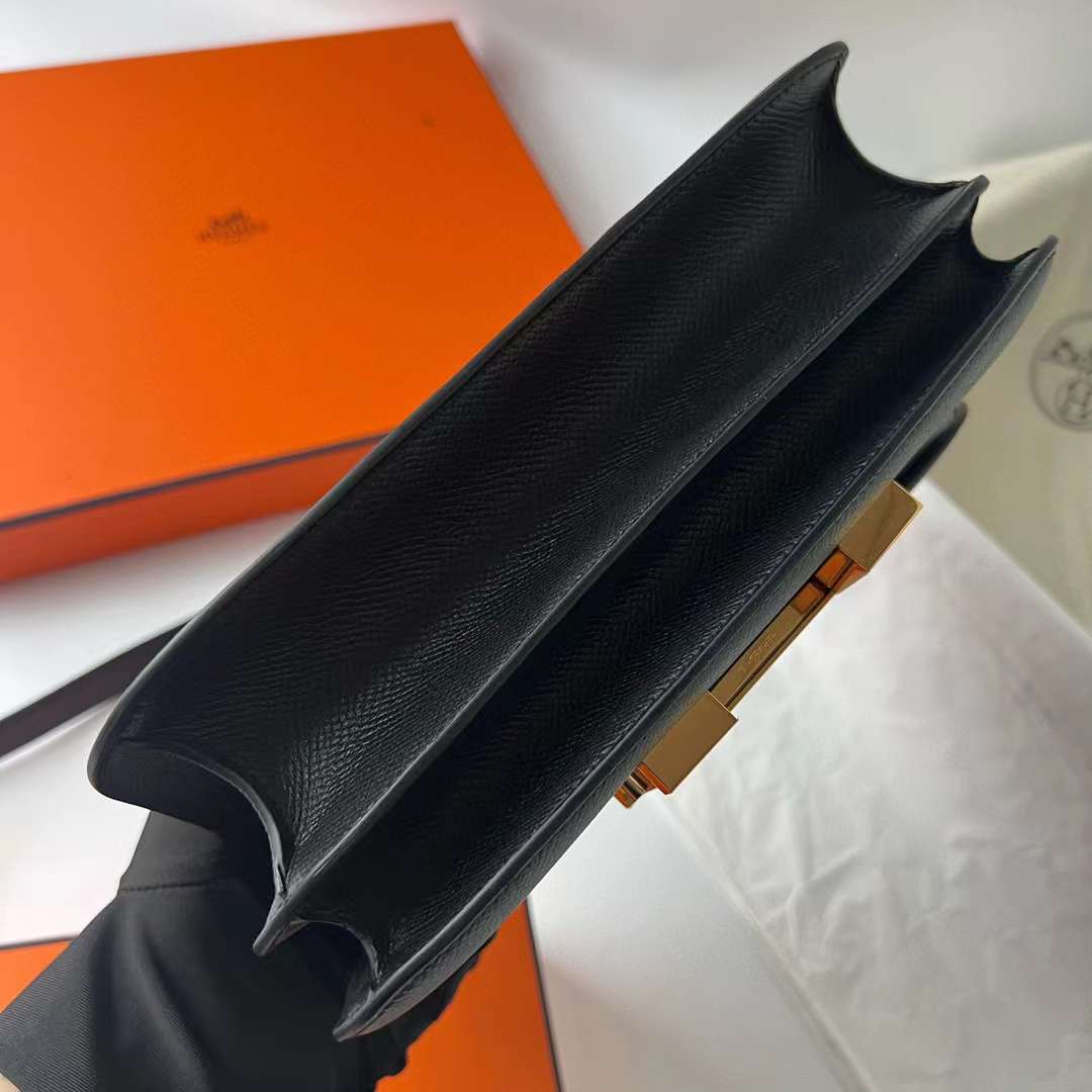 Hermès（爱马仕）Constance 空姐包 Epsom Ck89 黑色 金扣 24cm 全手工蜡线缝制 Ghw